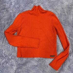 Calvin Klein‎ Cropped Red Turtle Neck Long Sleeve Ribbed Women's Size Medium